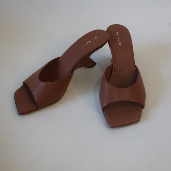 Womens Vic Matie Brown Open Asymmetric Square Toe Sculpted Wedge Heel 38 US/8 - Picture 1 of 10